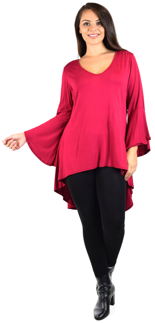Women Plus Size High Low Bell Sleeve Gothic Blouse Tunic Top