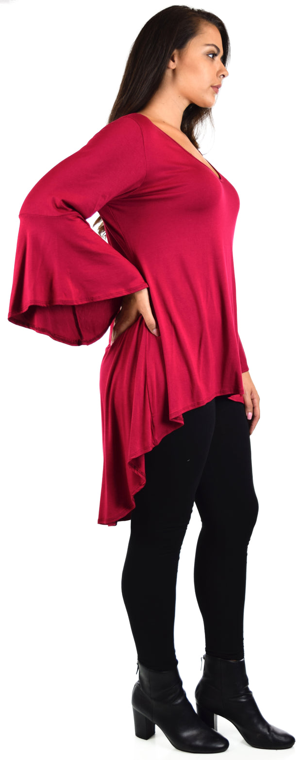 Women Plus Size High Low Bell Sleeve Gothic Blouse Tunic Top