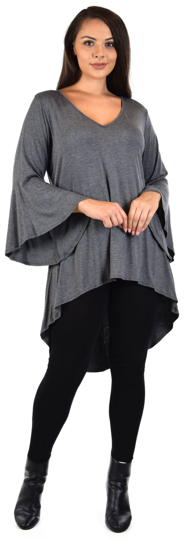 Women Plus Size High Low Bell Sleeve Gothic Blouse Tunic Top