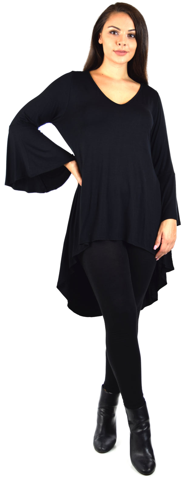 Women Plus Size High Low Bell Sleeve Gothic Blouse Tunic Top