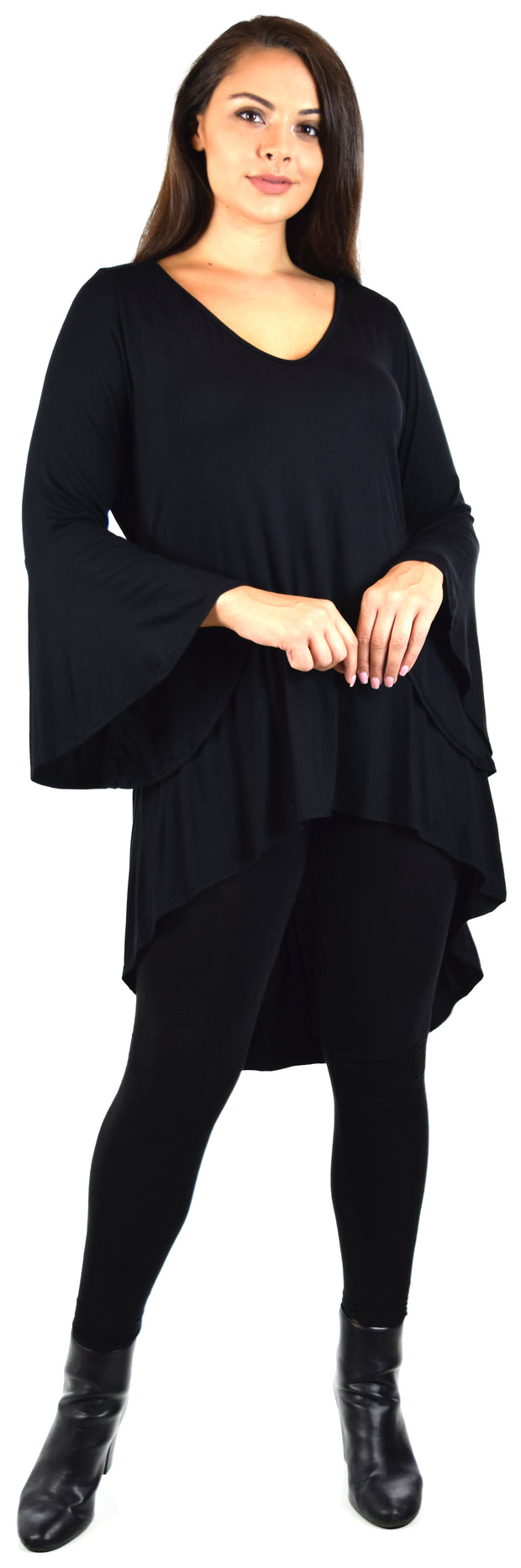 Women Plus Size High Low Bell Sleeve Gothic Blouse Tunic Top