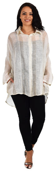 Women's Linen Gauze Blouse,  High Low Button Down Linen Shirt , Semi Sheer Linen Gause Tunic, Regular & Plus Sizes