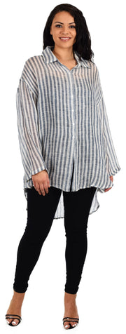 Women's Linen Gauze Blouse,  High Low Button Down Linen Shirt , Semi Sheer Linen Gause Tunic, Regular & Plus Sizes