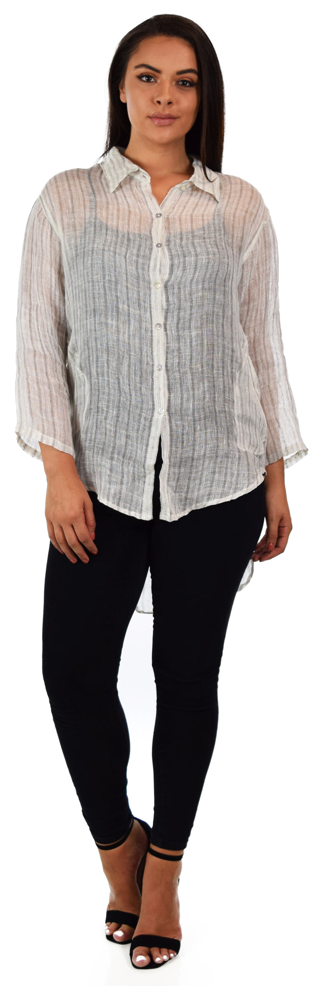 Women's Linen Gauze Blouse,  High Low Button Down Linen Shirt , Semi Sheer Linen Gause Tunic, Regular & Plus Sizes