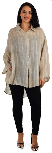 Women's Linen Gauze Blouse,  High Low Button Down Linen Shirt , Semi Sheer Linen Gause Tunic, Regular & Plus Sizes