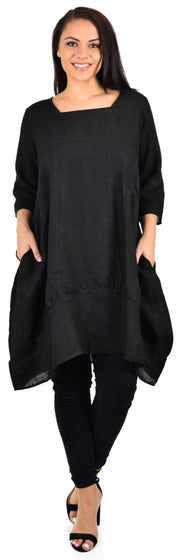 Zopali Women's Plus Size Breathable Linen 3/4 Sleeve Bubble Hem Pullover Dress Top
