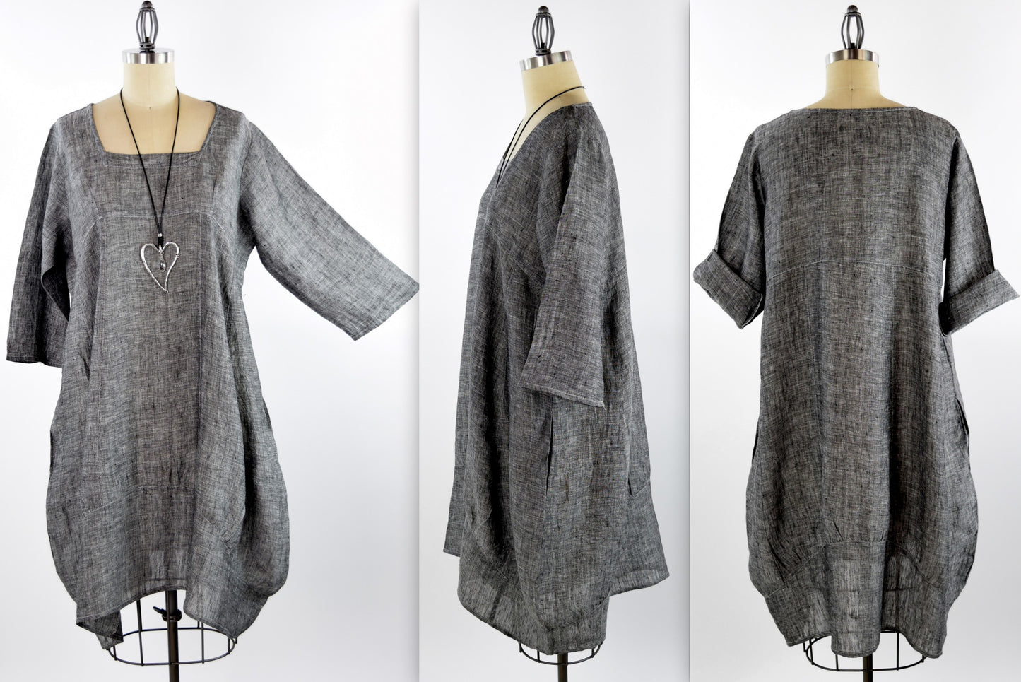 Zopali Women's Plus Size Breathable Linen 3/4 Sleeve Bubble Hem Pullover Dress Top
