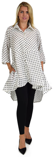 Copy of Hi Low Button Down A Line Swing Dress Shirt Top Reg and Plus Sizes