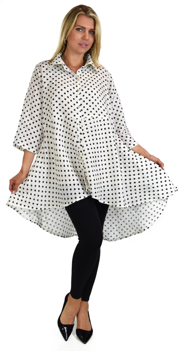 Hi Low Linen shirt,  100% linen Blouse, Wome linen top, Linen Tunic, Polka Dot Linen Shirt, Plus size Shirt, Plus size linen blouse