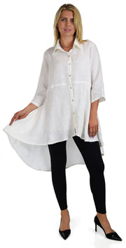 Hi Low Linen shirt,  100% linen Blouse, Wome linen top, Linen Tunic, Polka Dot Linen Shirt, Plus size Shirt, Plus size linen blouse