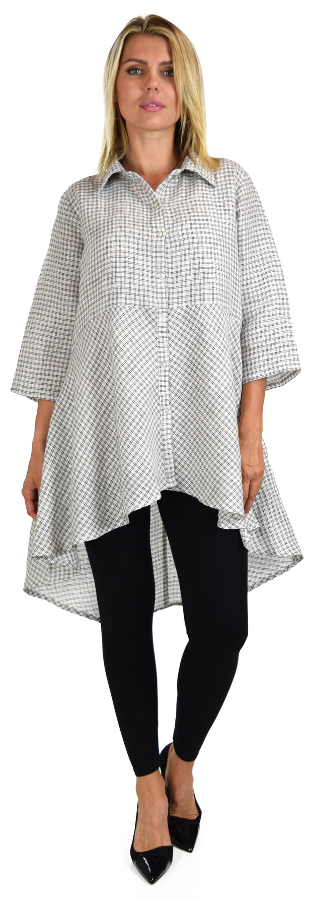 Copy of Hi Low Button Down A Line Swing Dress Shirt Top Reg and Plus Sizes