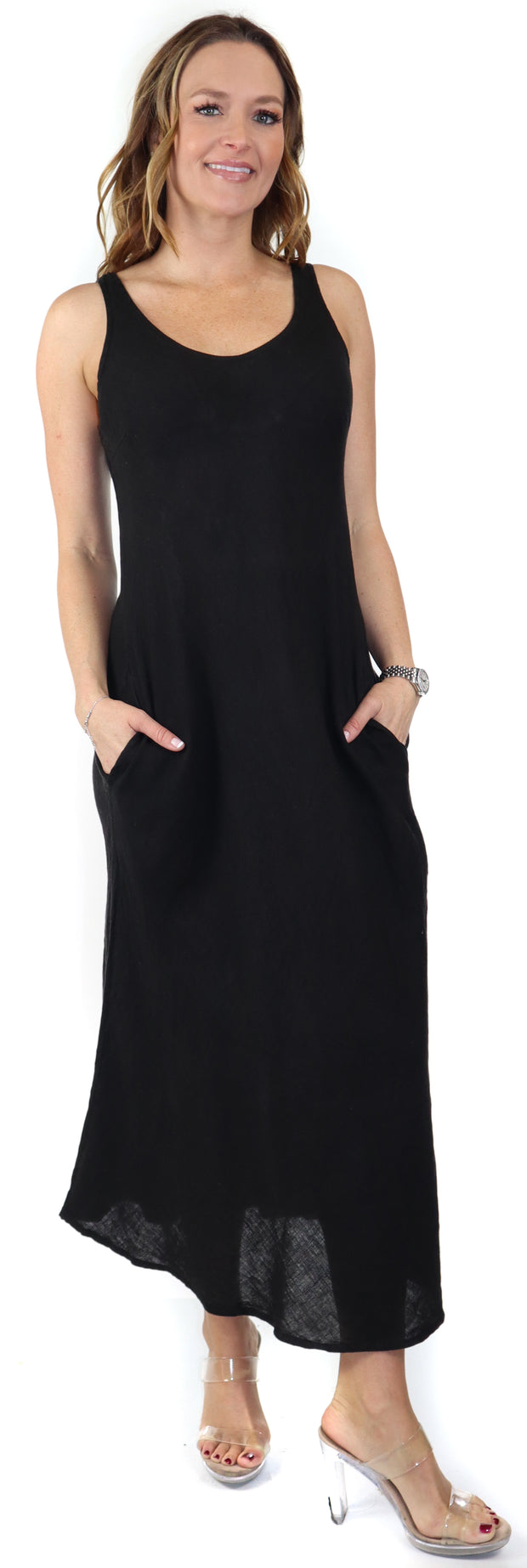 Women's Biased Long Maxi Dress, Perfect Fit Every Time, Made in Italy, 100% linen