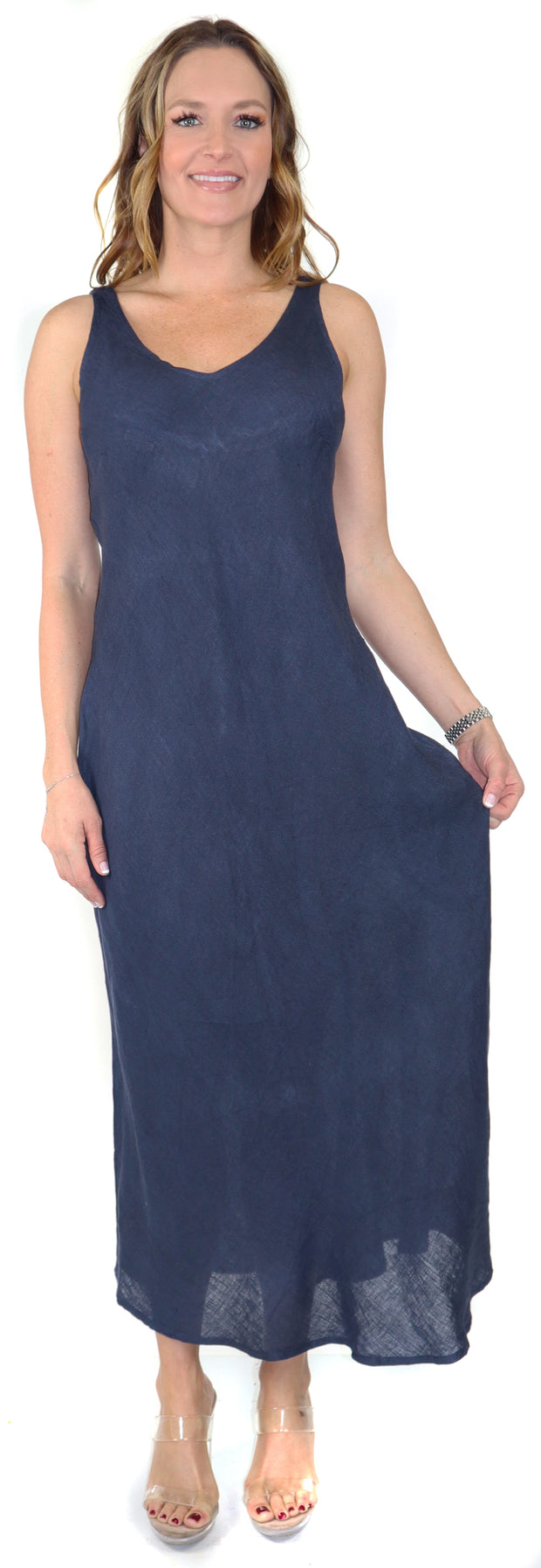 Women's Biased Long Maxi Dress, Perfect Fit Every Time, Made in Italy, 100% linen