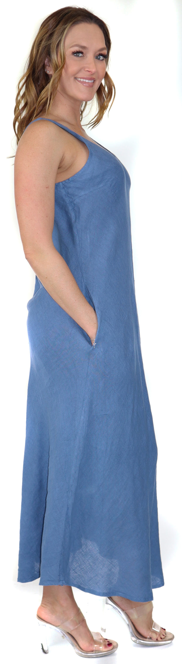 Women's Biased Long Maxi Dress, Perfect Fit Every Time, Made in Italy, 100% linen