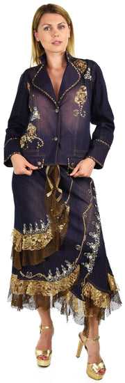 Royal Concepts handmade denim set. Embellished skirt set. Denim skirt set, Plus size denim skirt set, From Medium to 3XL