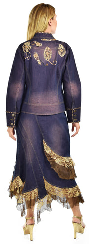Royal Concepts handmade denim set. Embellished skirt set. Denim skirt set, Plus size denim skirt set, From Medium to 3XL