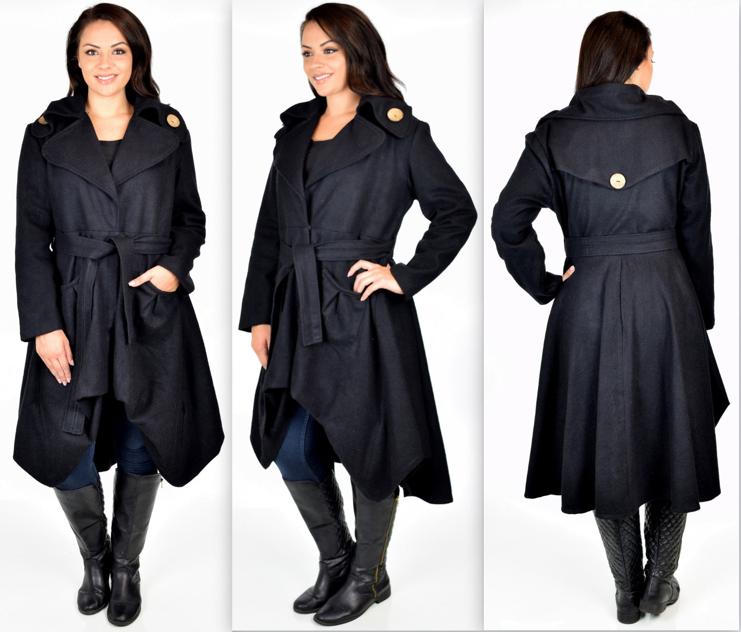 Desiger all wool coat, Women Coat, Wool Coat, Swing Coat, Hi low Coat, Lagenlook coat, Winter coat, Wool jacket, Camel Color