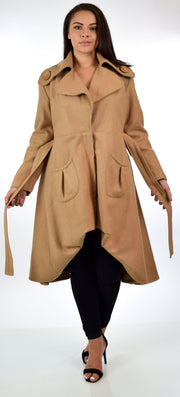 Desiger all wool coat, Women Coat, Wool Coat, Swing Coat, Hi low Coat, Lagenlook coat, Winter coat, Wool jacket, Camel Color