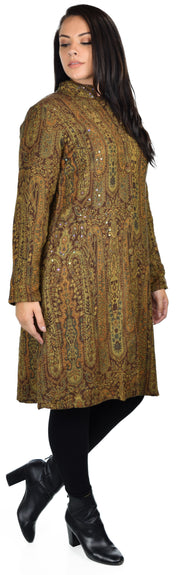 New Wool blend Coat, Wool coat,  Sequin work, Plus size coat, Woman coat, Jamawar Coat, Paisley Coat.