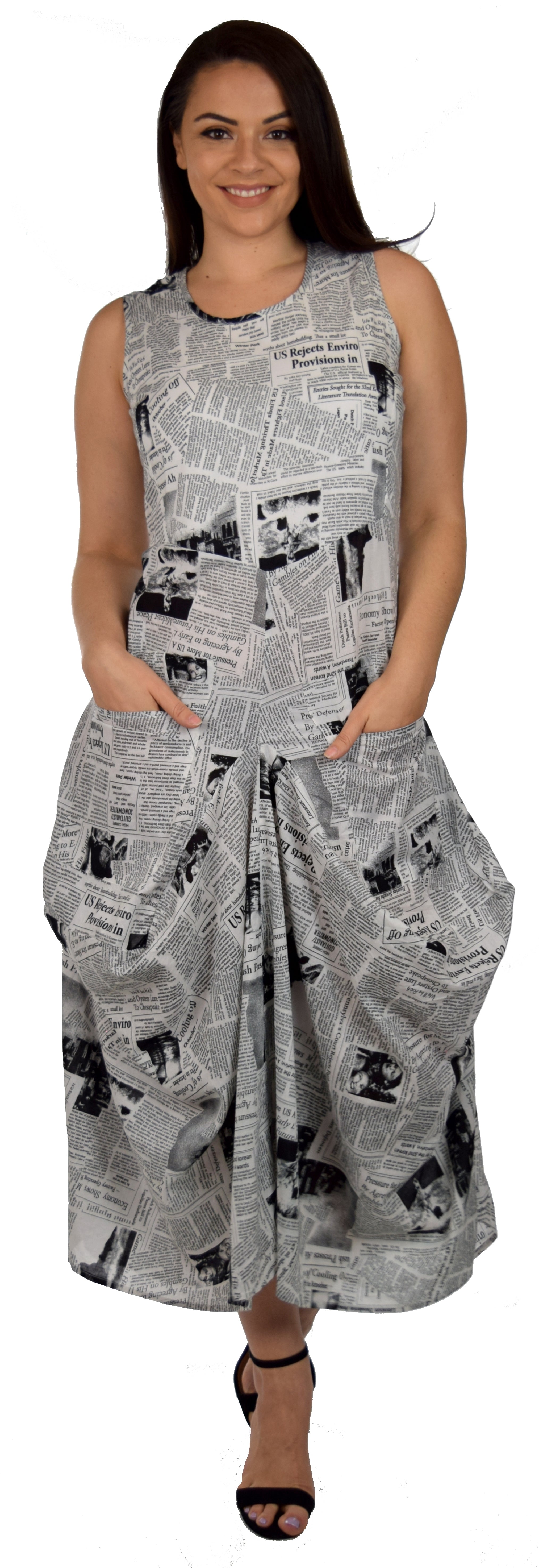 W Newspaper Print Dress - d3 Creative Concepts, LLC
