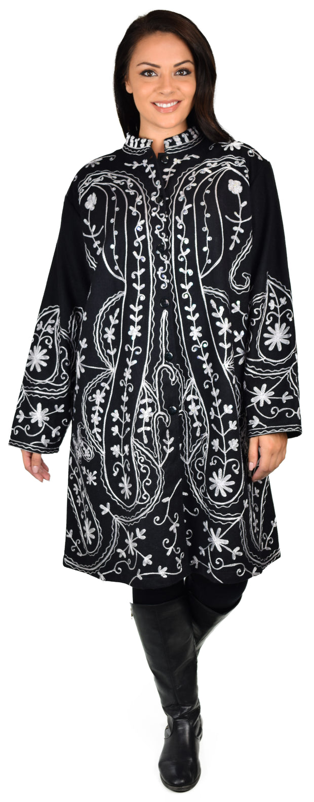 Embroidered wool coat, Embellished wool coat, Women Coat, Wool Coat, Swing Coat, Hi low Coat, Lagenlook coat, Winter coat, Wool jacket