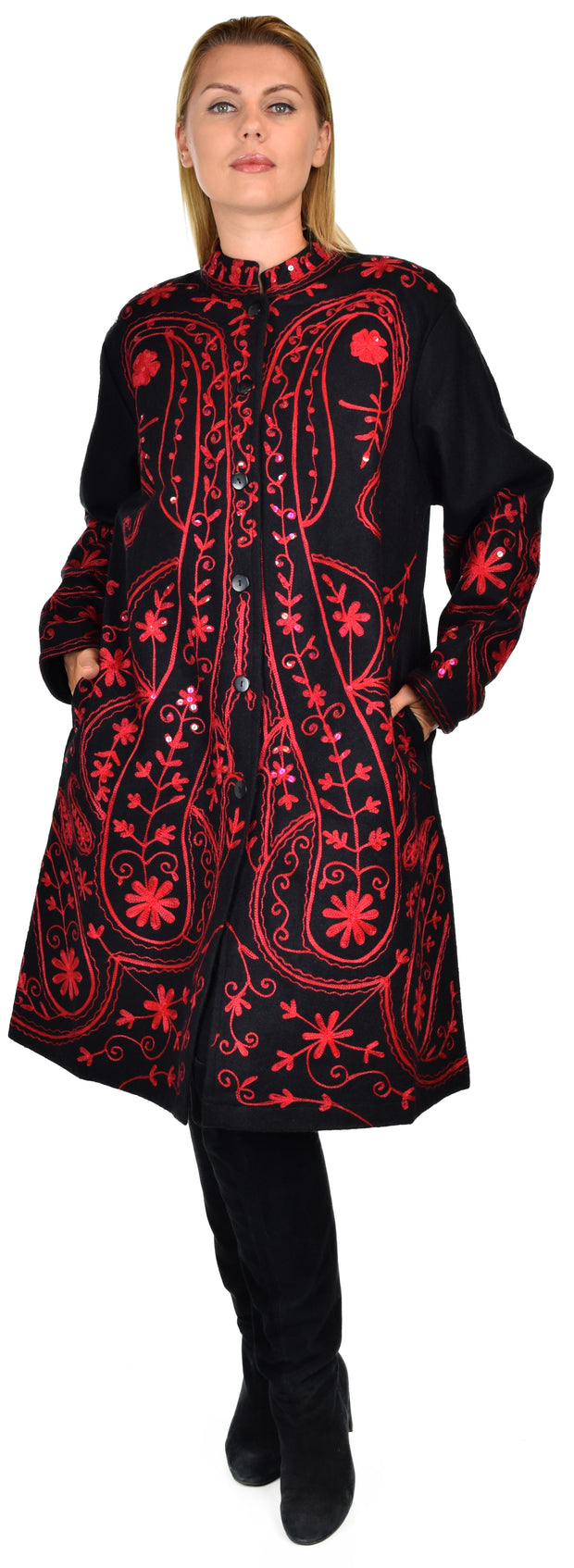 Embroidered wool coat, Embellished wool coat, Women Coat, Wool Coat, Swing Coat, Hi low Coat, Lagenlook coat, Winter coat, Wool jacket