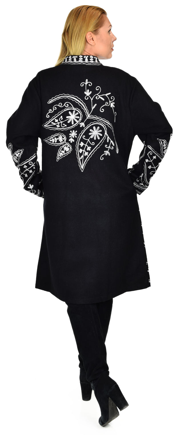 Embroidered wool coat, Embellished wool coat, Women Coat, Wool Coat, Swing Coat, Hi low Coat, Lagenlook coat, Winter coat, Wool jacket