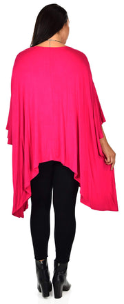 Asymmetrical Oversized Tunic , Full Figured Poncho Top, Plus Size Tunic top, Top Cover Up w/ Butterfly Sleeves