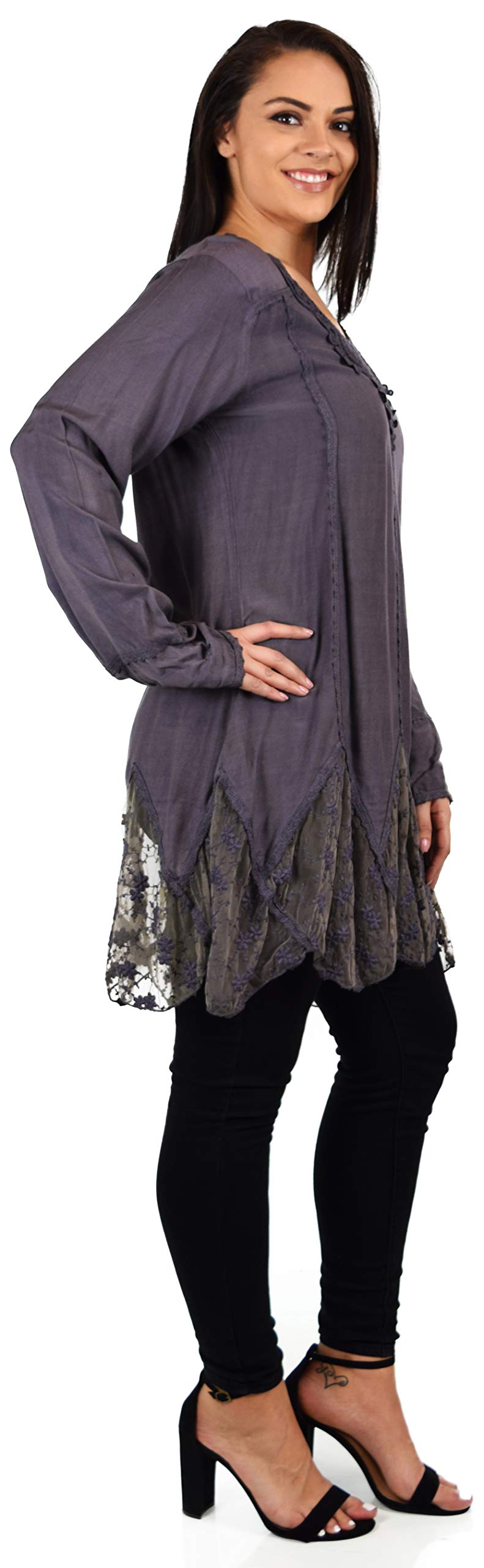 Zopali Women's Plus Size Bohemian Embroidered Lace Shirt Blouse Top