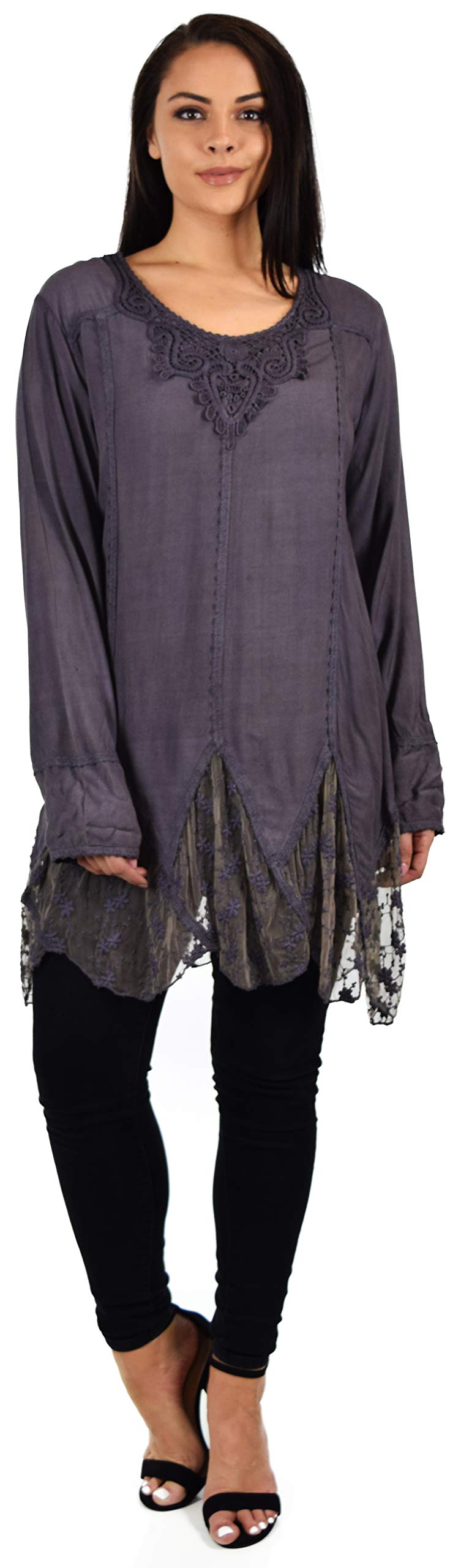 Zopali Women's Plus Size Bohemian Embroidered Lace Shirt Blouse Top