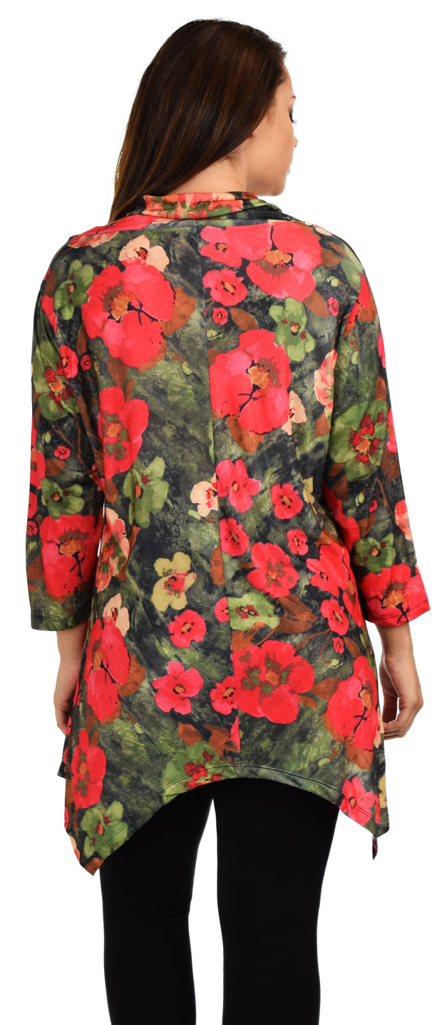 New Royal Concepts Flower Digital Print Tunic, Plus Size Tunic, Cowl Neck Tunic. Ample stretch 1XL TO 4XL