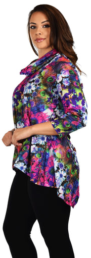 New Royal Concepts Flower Digital Print Tunic, Plus Size Tunic, Cowl Neck Tunic. Ample stretch 1XL TO 4XL