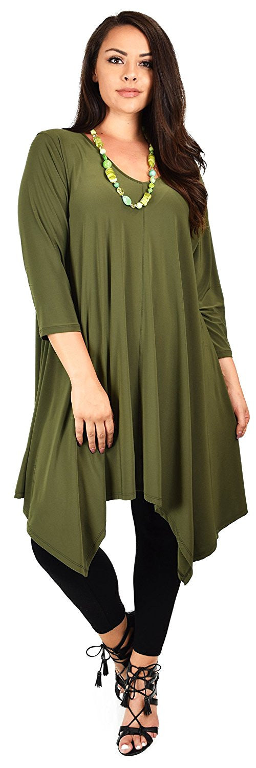 Plus Size Long 3/4 Sleeve Flared Swing Tunic Dress Blouse Top