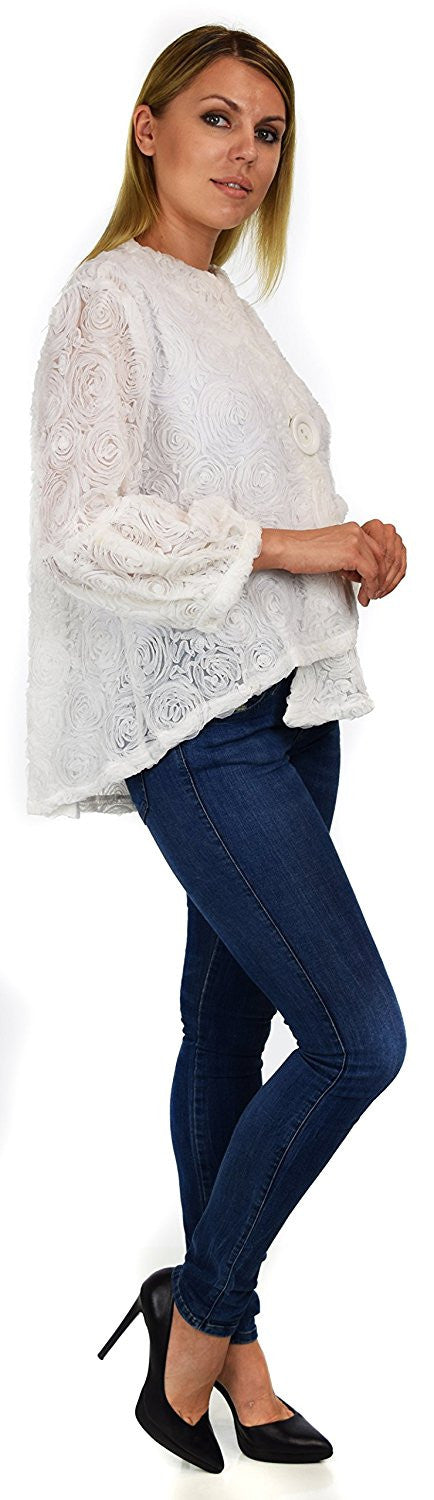 Asymmetrical Textured Flower Pattern Blazer Jacket Outerwear
