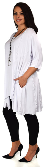 Plus Size Asymmetrical Fishtail Tunic Top w/Side Pockets