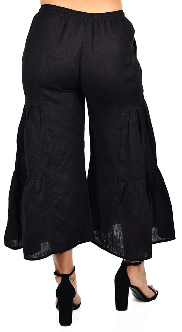 Zopali Women's Linen Boho Wide Leg 3 Tier Flared Bell Bottom Pants | Reg & Plus Sizes