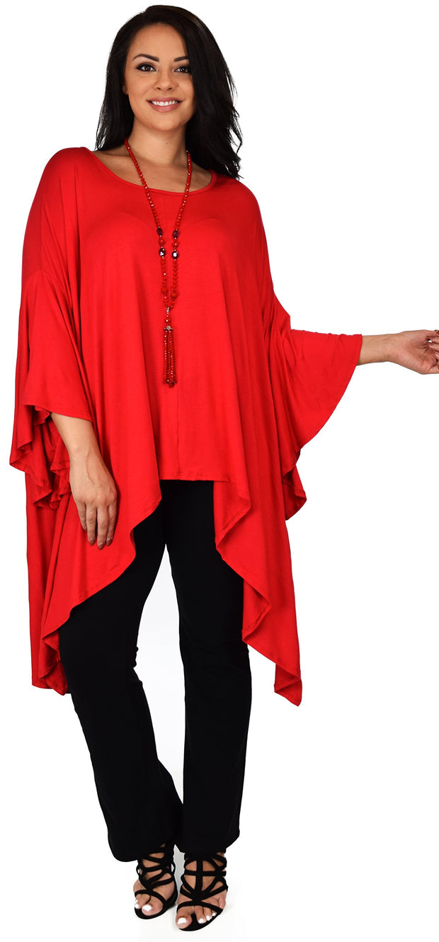 Asymmetrical Oversized Tunic , Full Figured Poncho Top, Plus Size Tunic top, Top Cover Up w/ Butterfly Sleeves