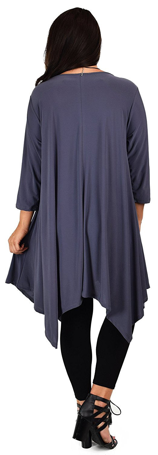 Plus Size Long 3/4 Sleeve Flared Swing Tunic Dress Blouse Top