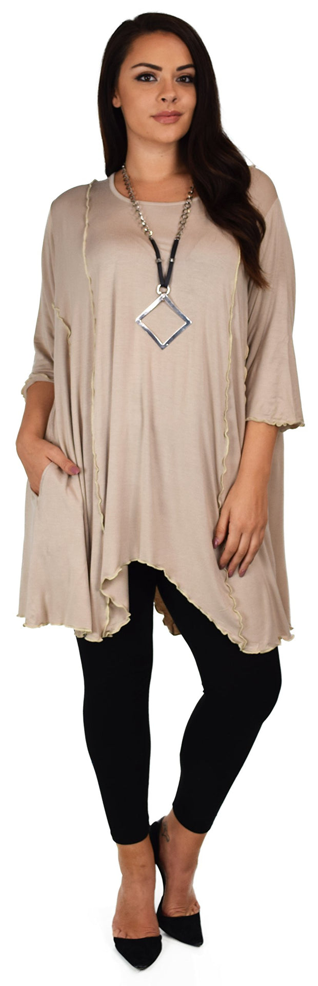 Plus Size Asymmetrical Fishtail Tunic Top w/Side Pockets