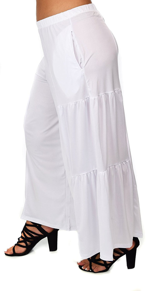 Plus Size Loose Fitting Tiered Boho Wide Leg Palazzo Pants