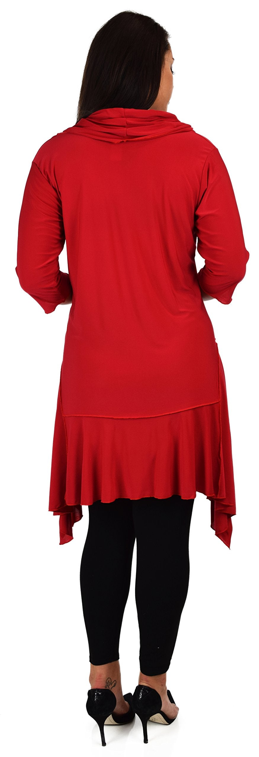 ComfyPlus Crazy Cuts long Lagenlook Plus Size and Regular size Tunic Dress with Mock Front Scarf. Free Shipping Limited Time