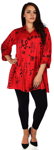 Button Down Tunic Blouse Shirt w/ Roll Up Sleeves