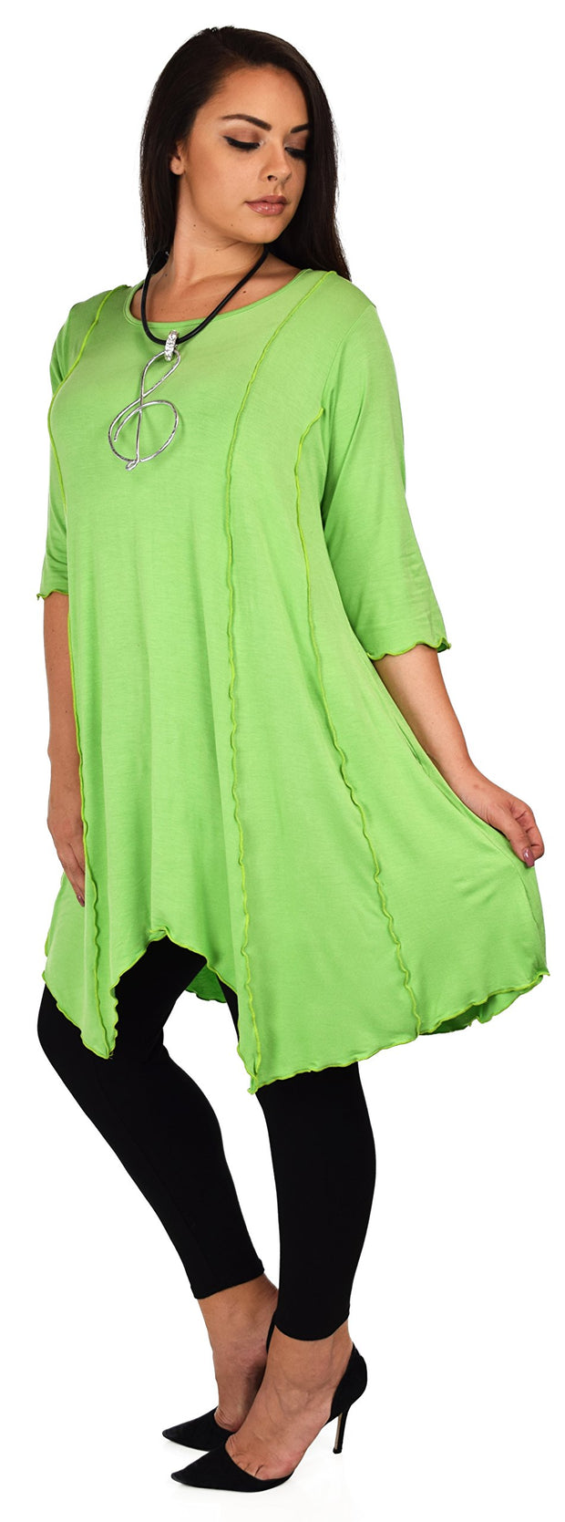 Plus Size Asymmetrical Fishtail Tunic Top w/Side Pockets