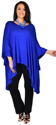 Asymmetrical Oversized Tunic , Full Figured Poncho Top, Plus Size Tunic top, Top Cover Up w/ Butterfly Sleeves