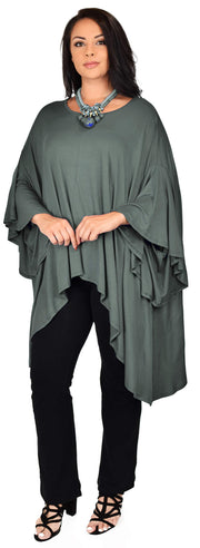 Asymmetrical Oversized Tunic , Full Figured Poncho Top, Plus Size Tunic top, Top Cover Up w/ Butterfly Sleeves