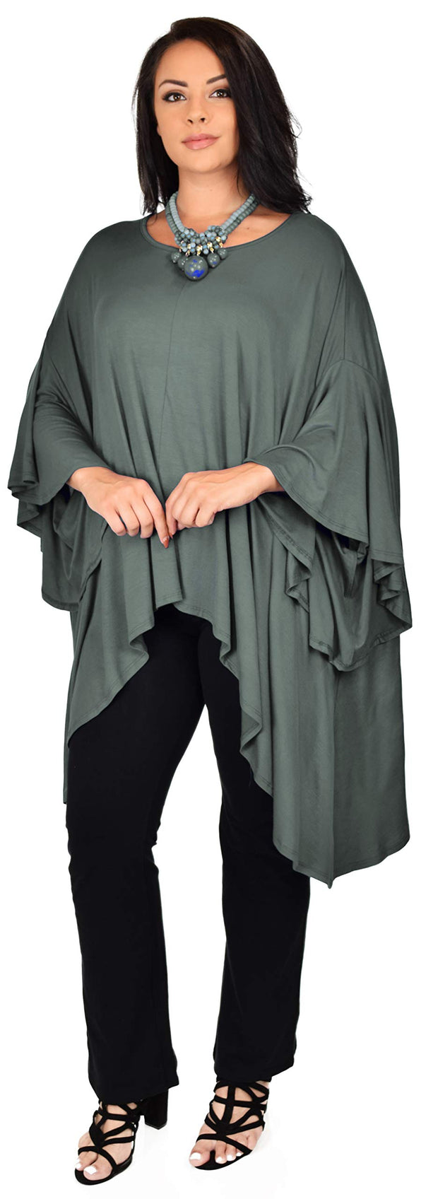 Asymmetrical Oversized Tunic , Full Figured Poncho Top, Plus Size Tunic top, Top Cover Up w/ Butterfly Sleeves