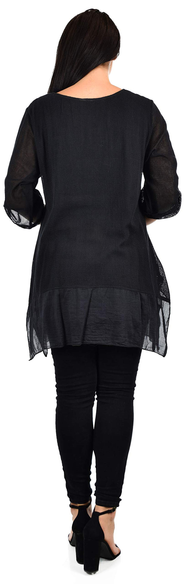 Zopali Women's Plus Size Netted Embroidered Lace Blouse Top w/Roll up Sleeves