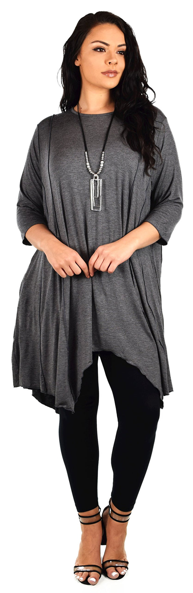 Plus Size Asymmetrical Fishtail Tunic Top w/Side Pockets