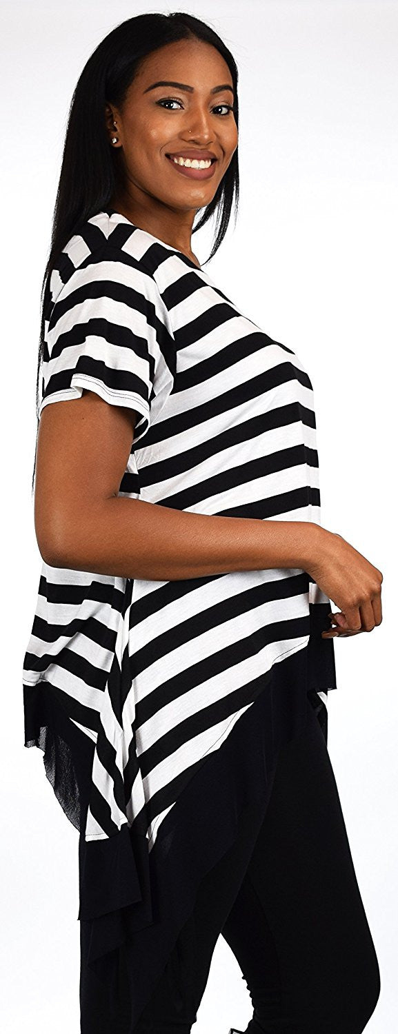 Lagenlook Tunic,Plus size Tunic,Black and White Stripes Tunic, Asymmetrical Tunic, Women Tunic, One size fits up to 2XL