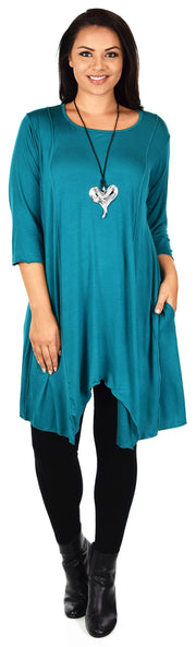 Plus Size Asymmetrical Fishtail Tunic Top w/Side Pockets
